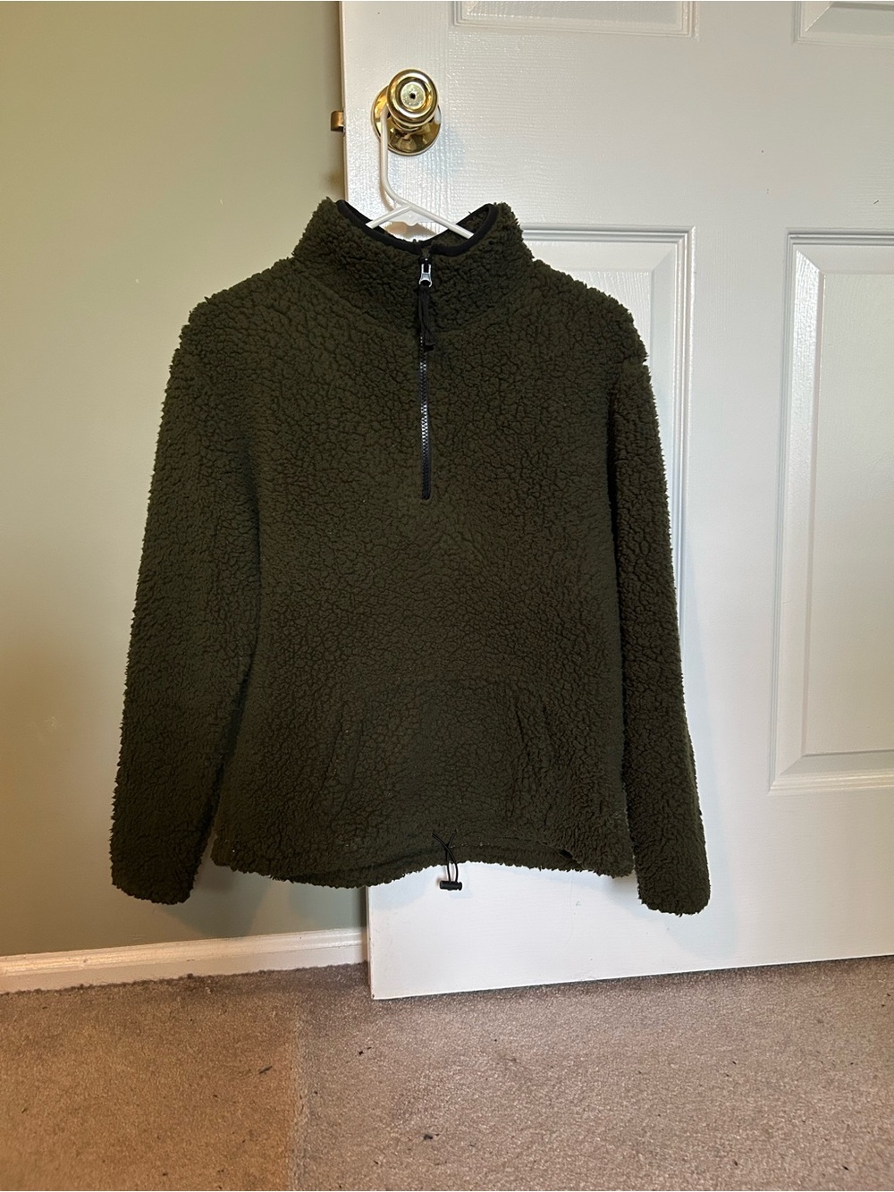 Cozy Olive Green Sherpa Quarter-Zip Pullover